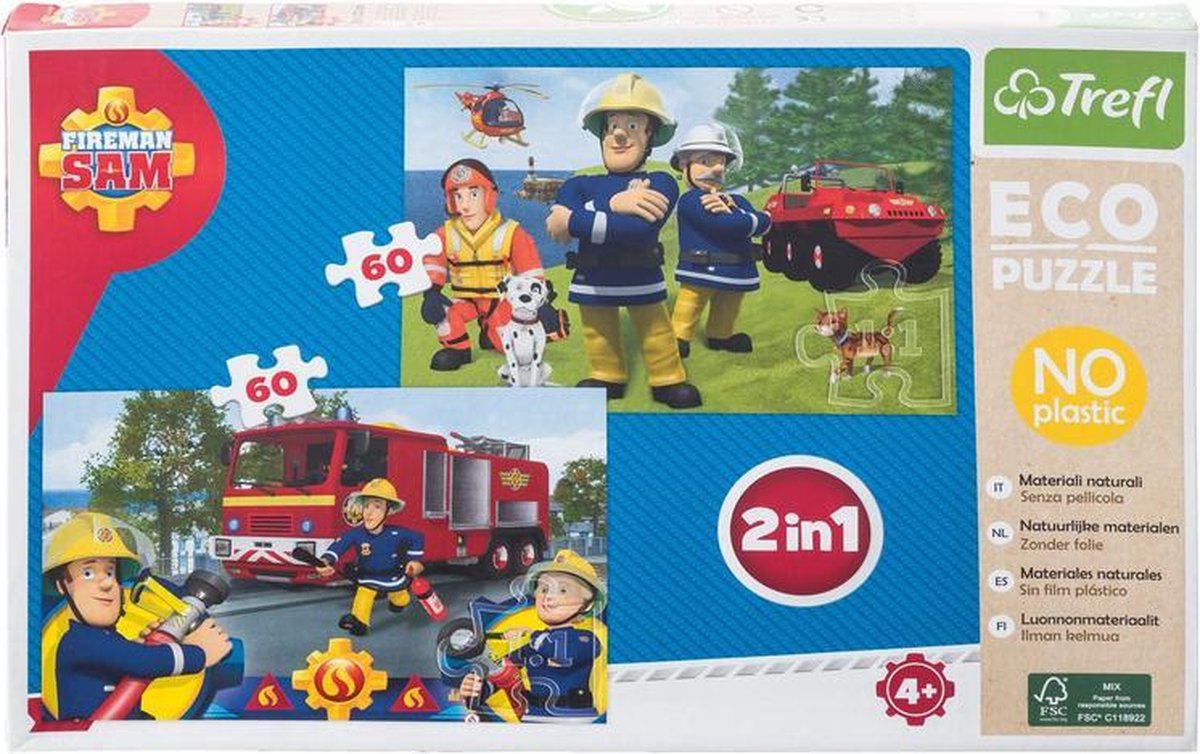 Brandweerman Sam Puzzel | 2 x 60 Stukjes | FSC Gecertificeerde Eco Puzzel | Duurzame Puzzel